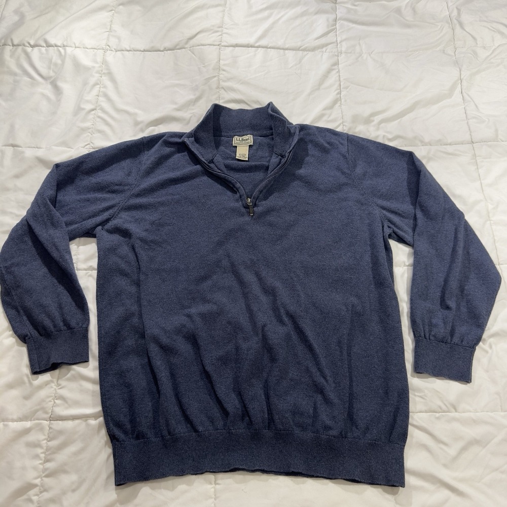 L.L. Bean Men's Pullover Sweater XL Tall‎ Blue 1/4 Zip Long Sleeve Mock Neck